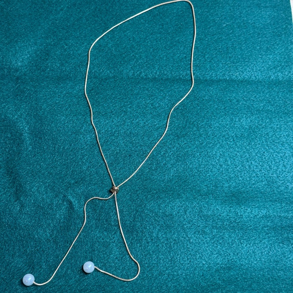 Unbranded Adjustable Lariat Necklace Gold Tone Snake Chain White Bead Ends OS
